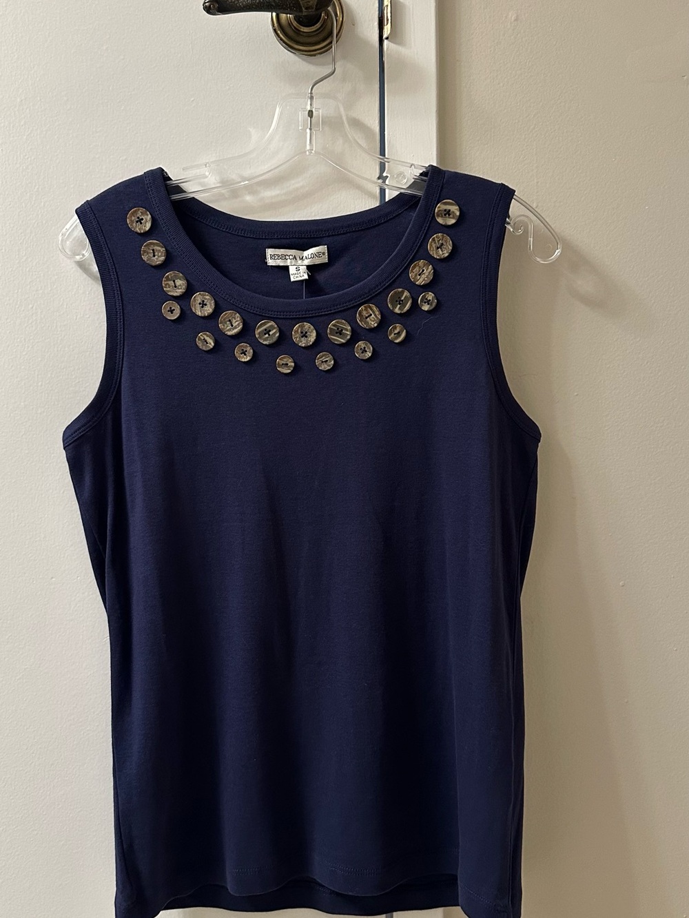 Rebecca Malone Navy Tank with Decorative Metallic Studs